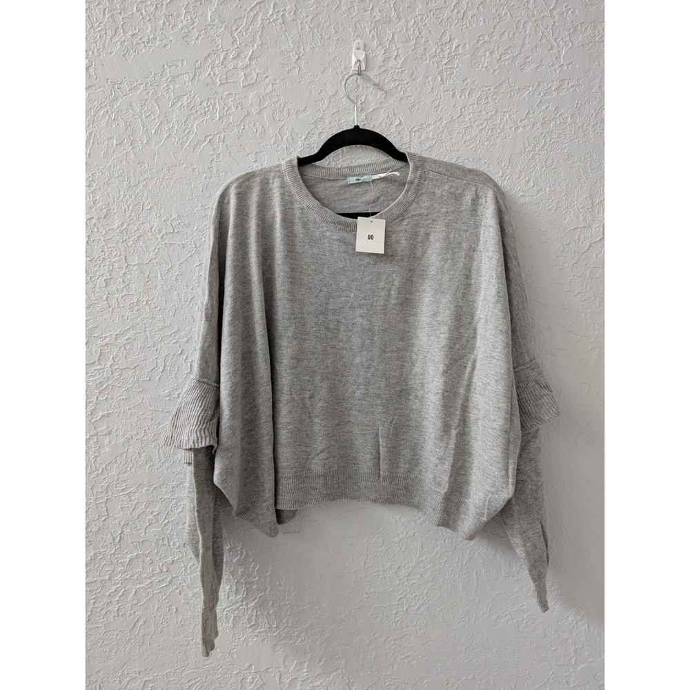 UO Kimchi Blue Sweater Women L Cotton Wool Gray Ruffle Elbow Oversized Cropped